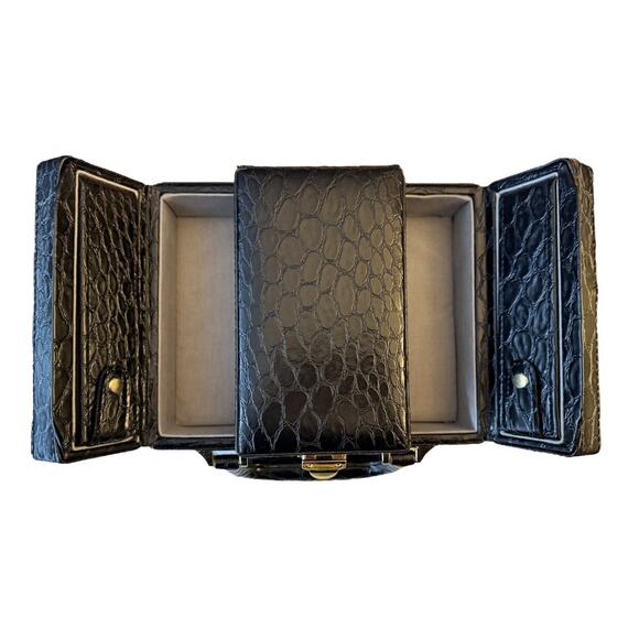 International Silver Co. Jewelry Box Travel Case Croc Embossed Black Patent - Picture 5 of 10